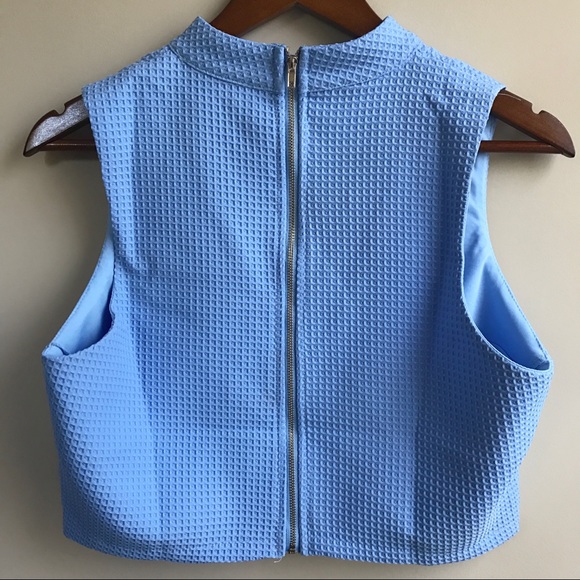Blue Waffle Knit Crop Top - Picture 3 of 6
